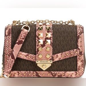 Michael Kors SoHo Studded Snake Embossed Leather Logo Shoulder Bag
